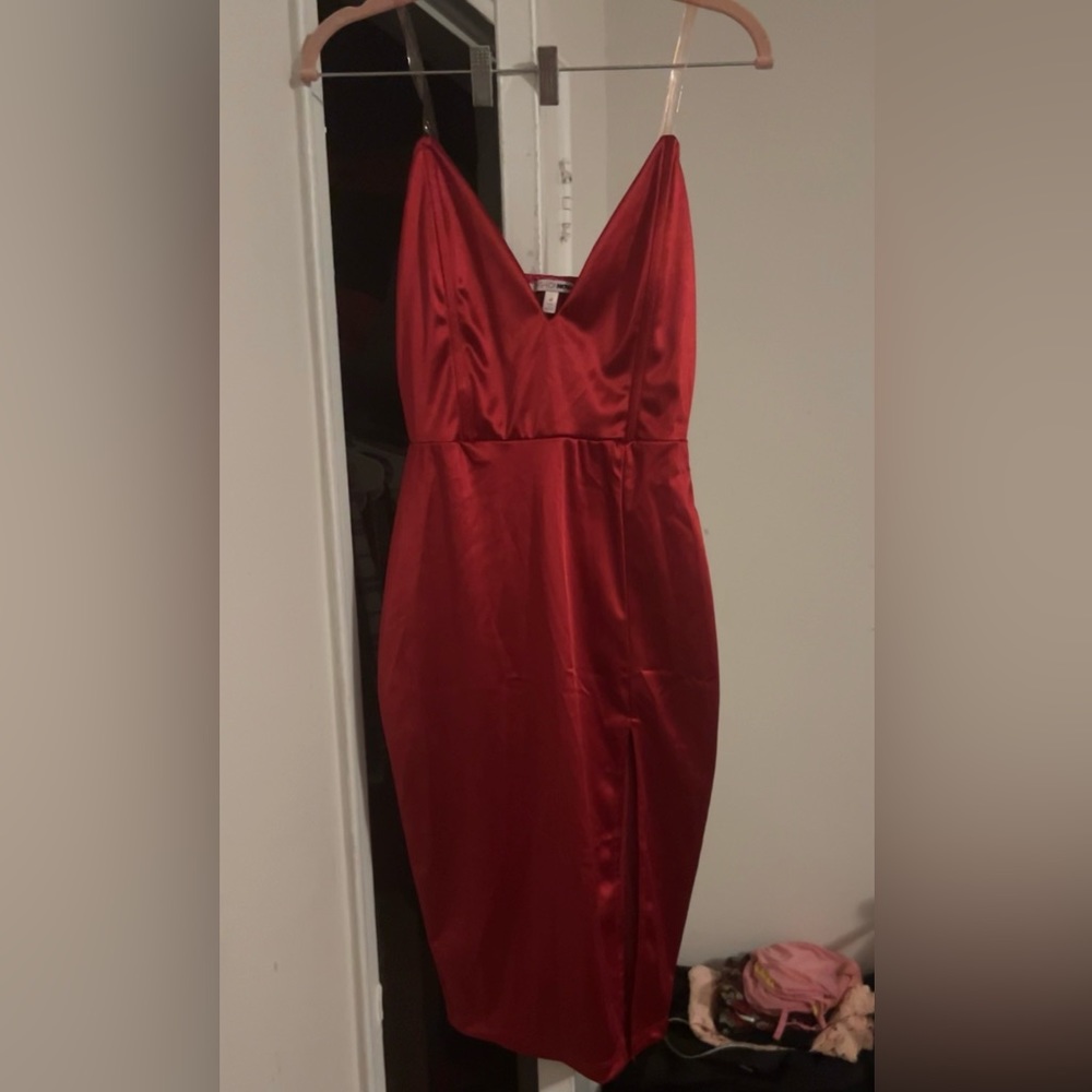 Fashion Nova Faux Silk Red Dress